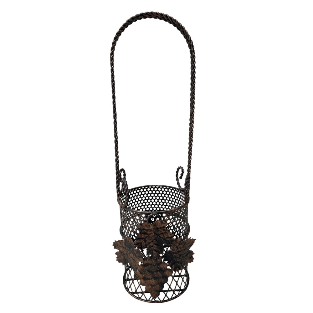 Vintage Metal Wine Bottle Holder Grape Leaf Caddy Bronze Farmhouse Decor 14 inch